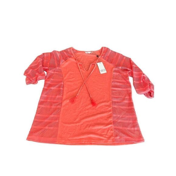 Kaktus Plus Solid 3/4 Sleeve With Mesh Sleeves Coral size L - Picture 4 of 10